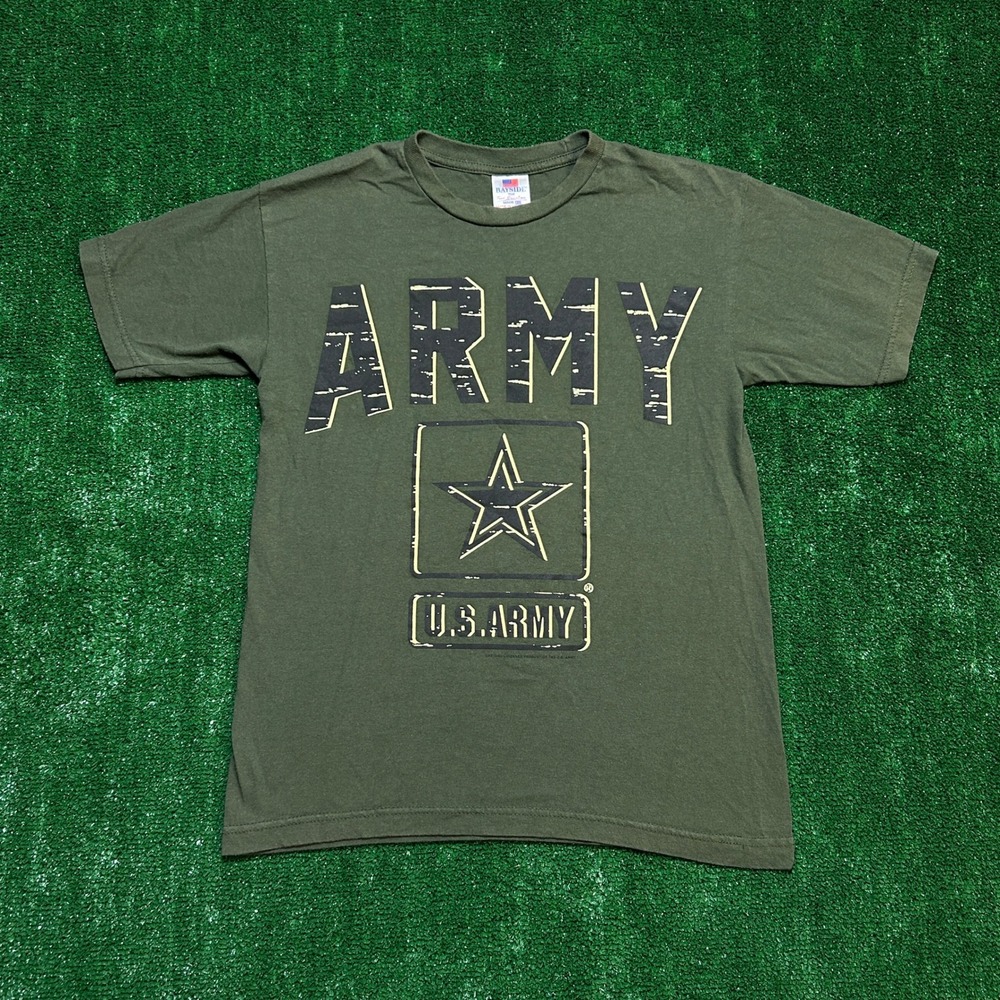 Bayside U.S. Army Graphic T-Shirt Military Style Olive Green Small